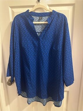 SHEIN Royal Blue Printed V-Neck Tunic Top